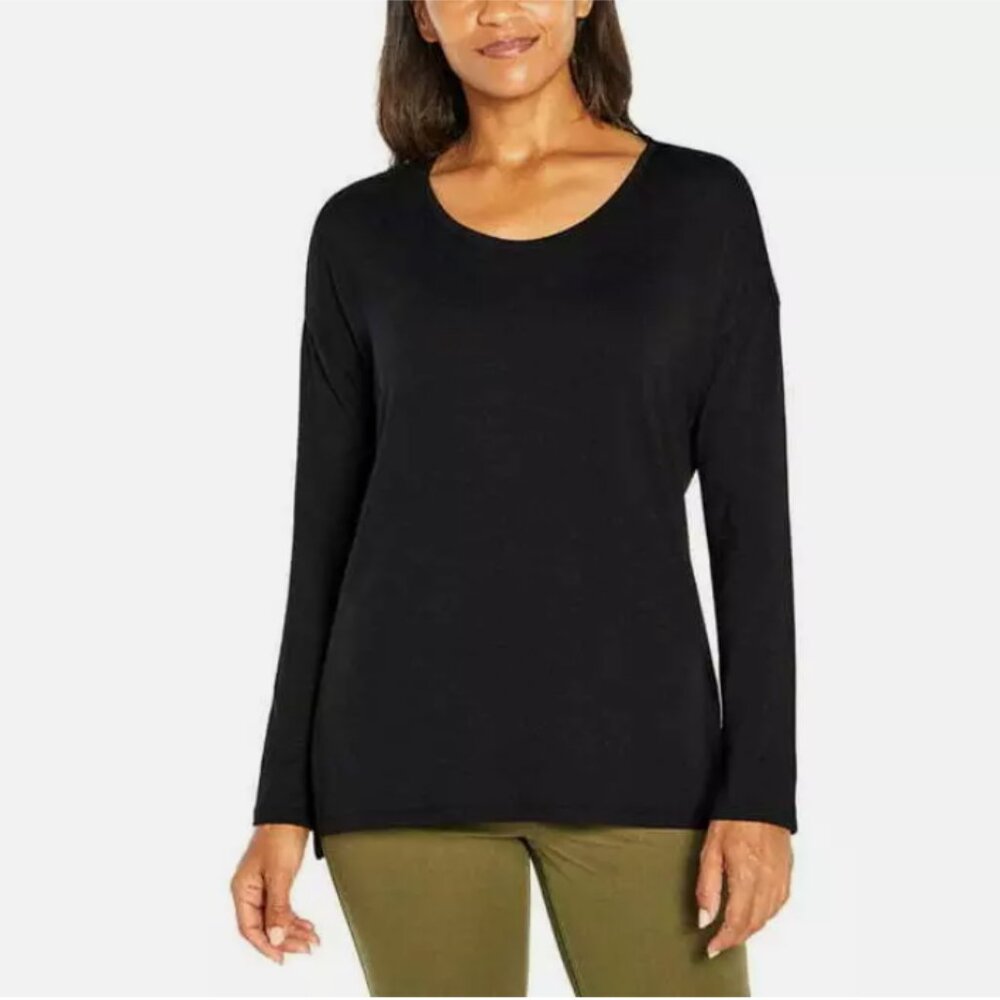 Banana Republic Women's Crew Neck Long Sleeve T-Shirt, Black, Size S